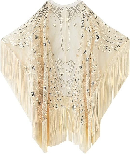 BABEYOND 1920s Sequin Beaded Shawl Wrap Fringed Evening Cape Scarf Cover Up | Amazon (US)