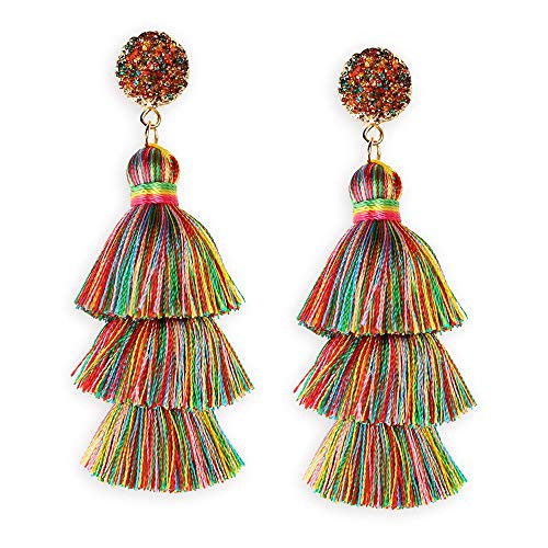 Colorful Tassel Earrings for Women Fun Fiesta Earrings Cute Pride Outfits Accessories for Women Boho Rainbow Layered Fringe Dangle Drop Earring Multi Colored LGBT Pride Day Jewelry Gift | Amazon (US)