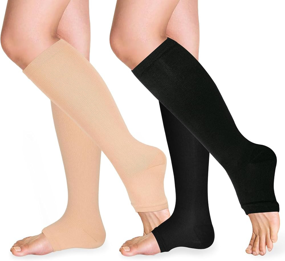 Open Toe Compression Socks 15-20 mmHg for Women and Men Knee High Toeless Circulation Compression... | Amazon (US)