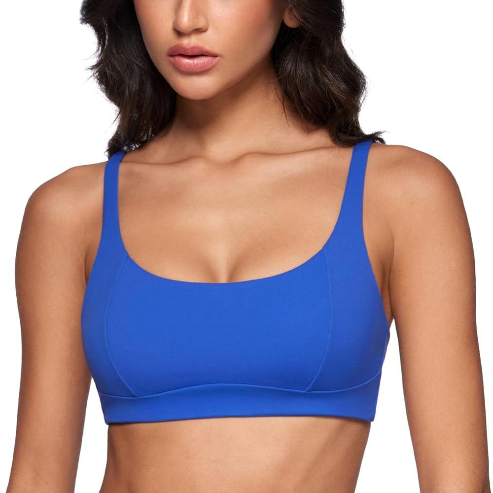 Women's Square Scoop Neck Sports Bra Thin Strap Padded Low Impact Yoga Bandeau Bra Wireless Worko... | Amazon (US)