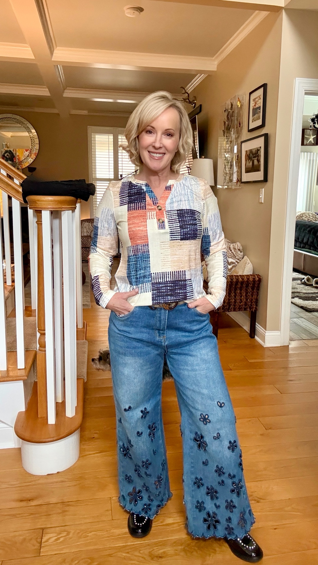 I love pieces that make getting dressed easy and this outfit does just that! This patchwork henley from Walmart is such a great staple and I love how it pairs perfectly with my wide leg embroidered jeans from Freckled Poppy! It was my first time buying jeans from Freckled Poppy so I would recommend sizing down but check out their website for cute clothing at a great price! 

I finished off my look with my favorite black studded loafers from Walmart that are super comfy, versatile, and have been my go-to shoes all season long. These loafers are unfortunately sold out but I’ve linked a similar pair that I have from Walmart and love. It’s the kind of look that works for brunch with friends, errands, or just about anything in between. Shop my look! 💕

#LTKPetite #LTKSeasonal #LTKootd