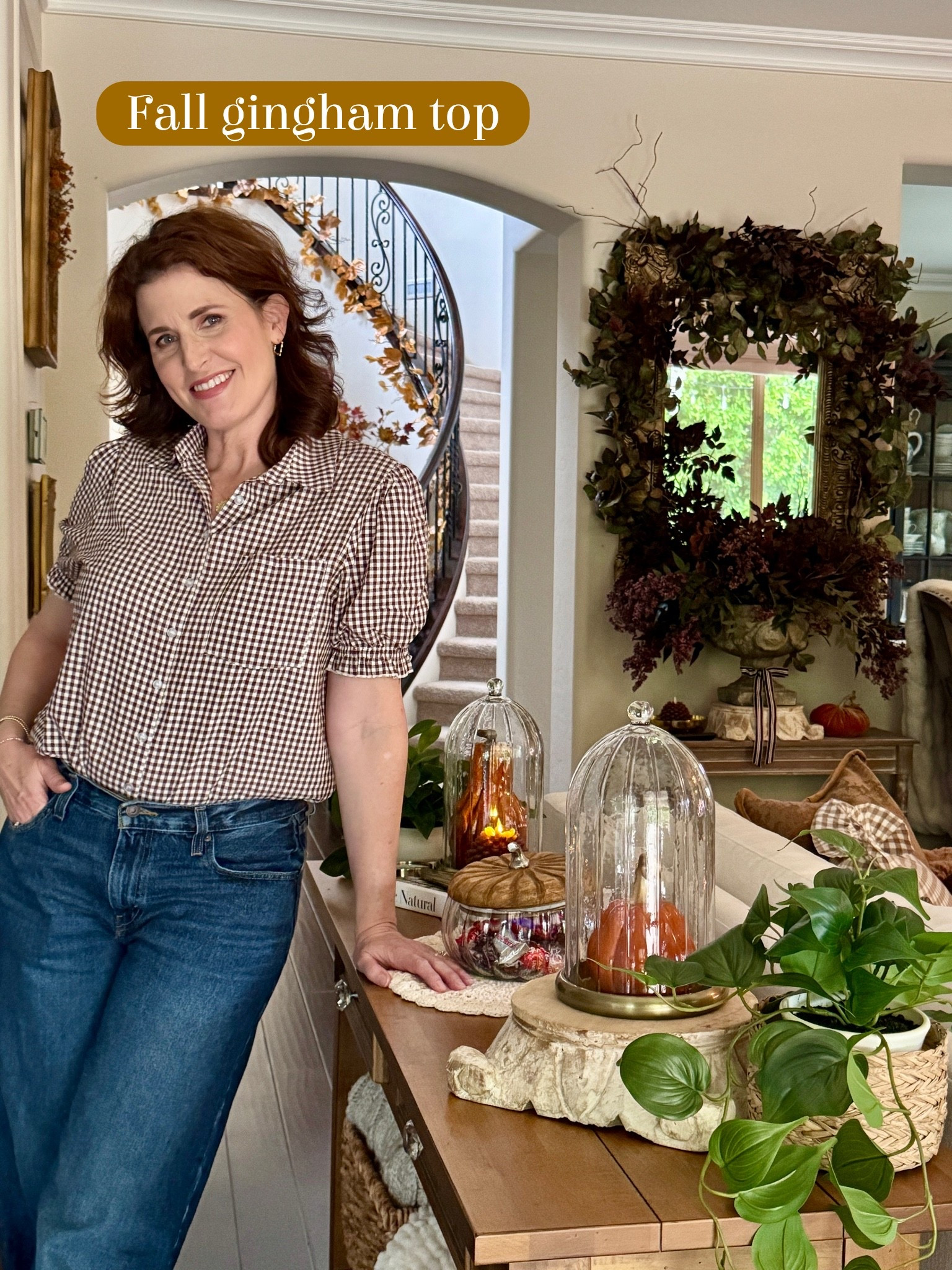 The ruffled sleeve, the coffee gingham check print and feminine cut combo make this my favorite Fall 2026 top. PS: I’ve ordered his top in various other colors/prints too. It’s SO cute! And so budget friendly

#LTKOver40 #LTKootd #LTKWorkwear