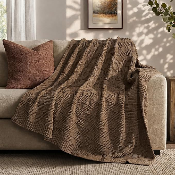 EVERGRACEHOME Modern Checkered Chenille Throw Blanket, Soft Cozy Plaid Knitted Chair Blanket for ... | Amazon (US)