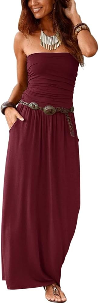 Alaster Queen Women’s Strapless Bandeau Summer Long Floral Dress Off Shoulder Beach Maxi Dress ... | Amazon (US)