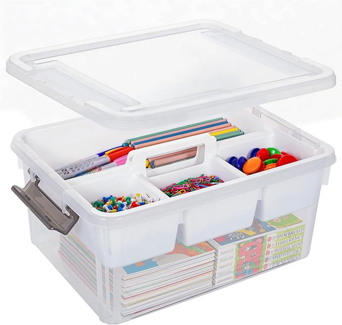 Citylife 17 QT Plastic Storage Bins Clear Storage Box with Removable Tray Stackable Latching Box ... | Amazon (US)