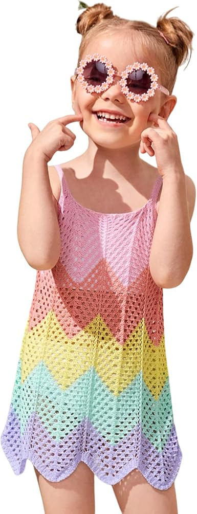 SOLY HUX Toddler Girl's Color Cable Knit Swimsuit Cover up Short Beach Cami Dress | Amazon (US)