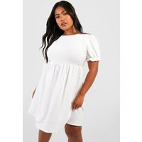 Womens Plus Textured Tie Back Tiered Smock Dress - White - 14 | boohoo (US & Canada)