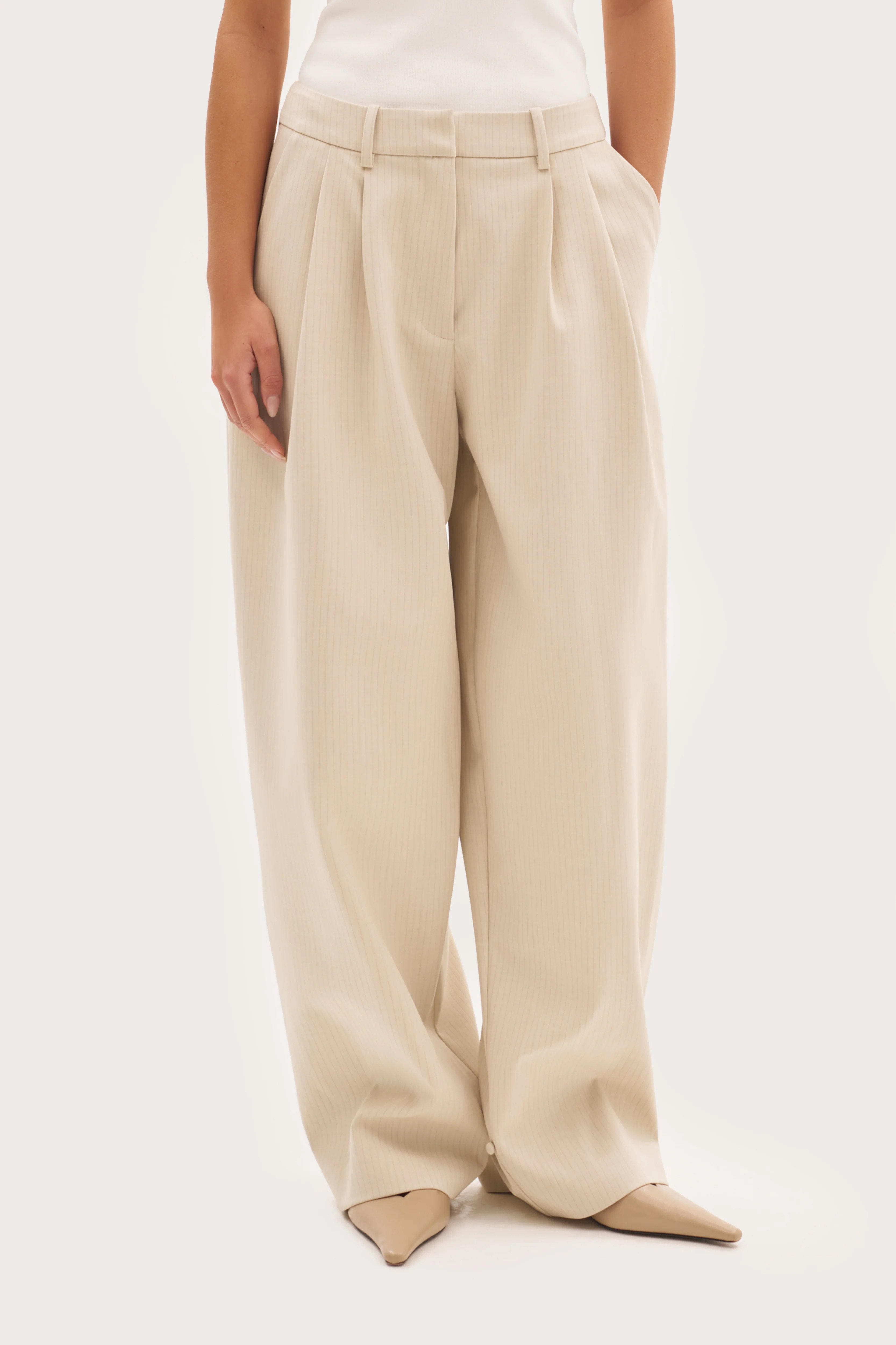 Polina Trousers With Cuff Detail - Beige | Maebe UK