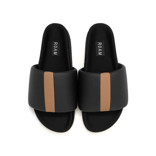 ROAM STRIPE SLIDER BLACK & BEIGE VEGAN LEATHER | ROAM
