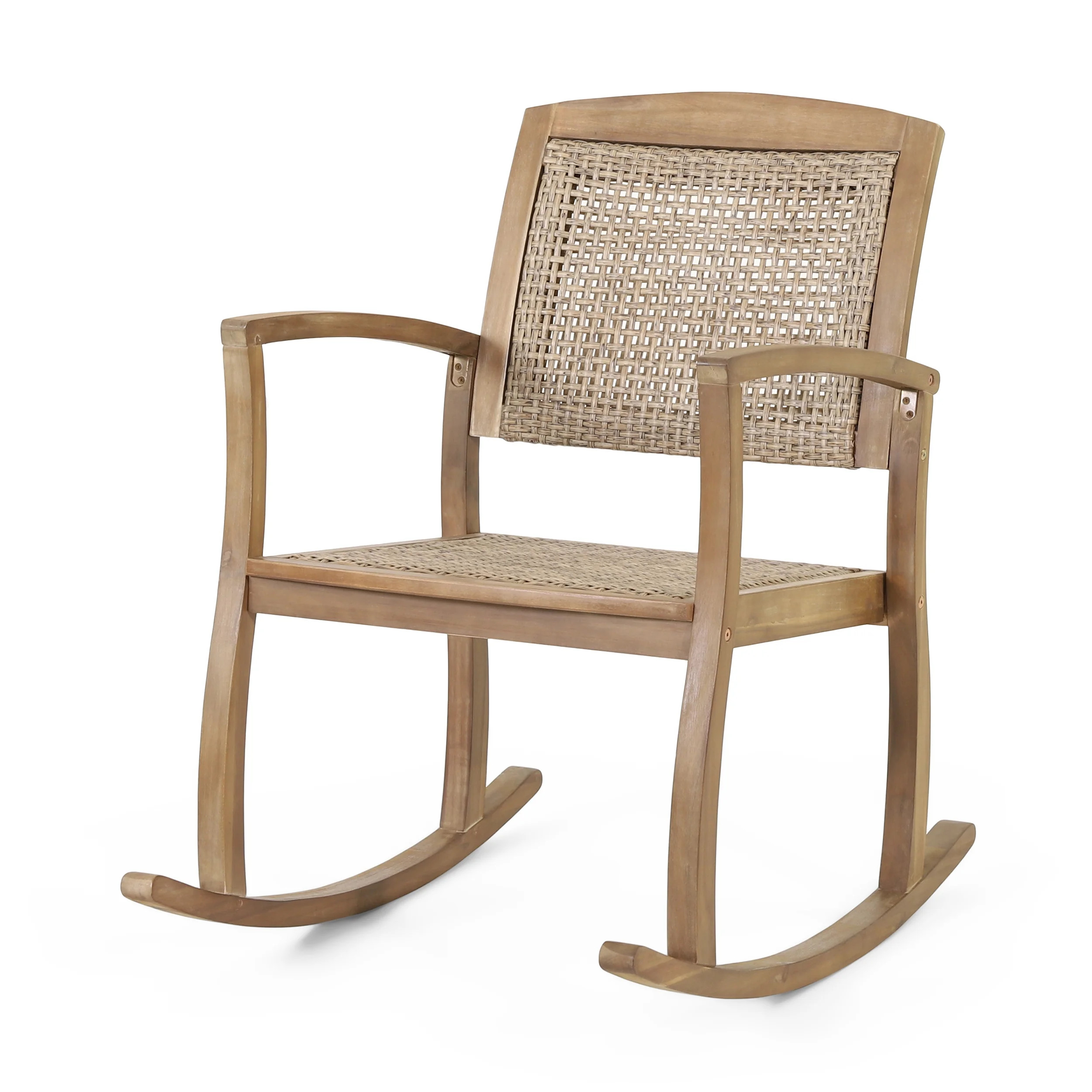 Arnton Acacia Wood and Wicker Outdoor Rocking Chair, Light Brown - Walmart.com | Walmart (US)