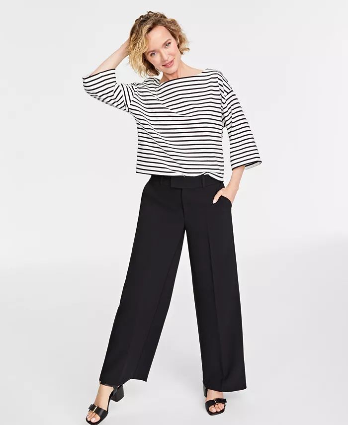 Women's Double-Weave Wide-Leg Pants, Regular and Short Length, Created for Macy's | Macy's