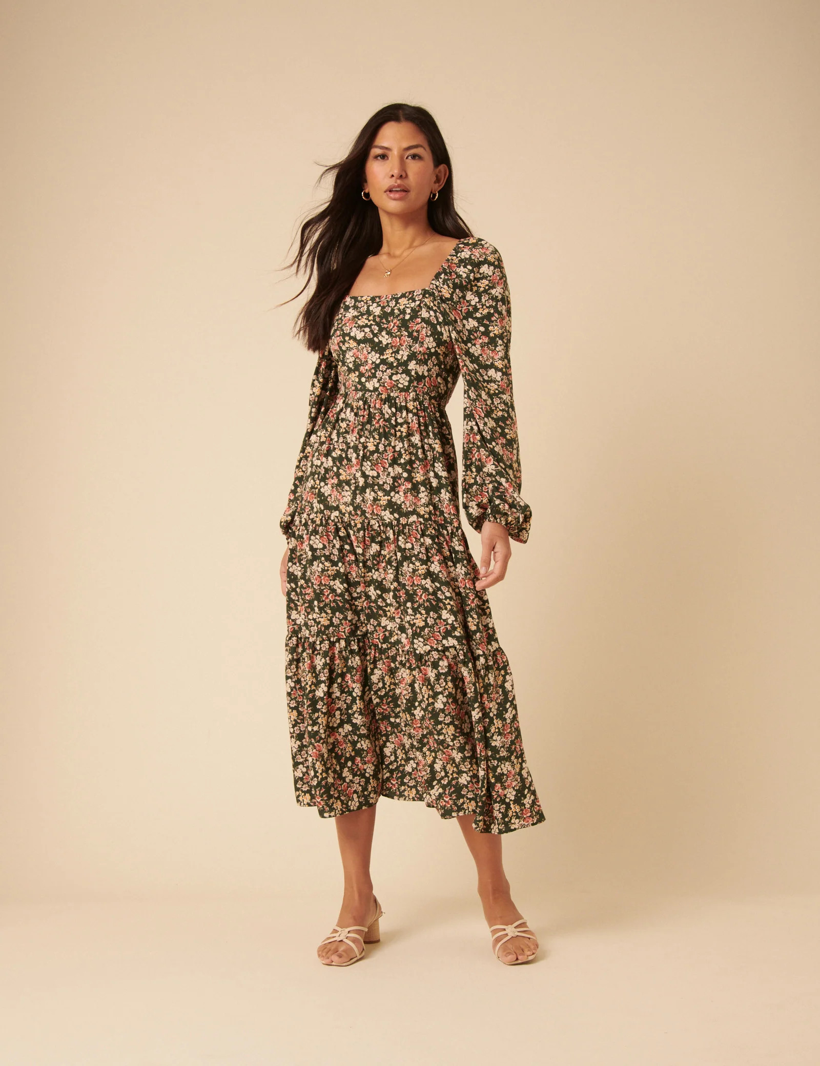 Black Floral Long Sleeve Maud Midi Dress | Nobody's Child