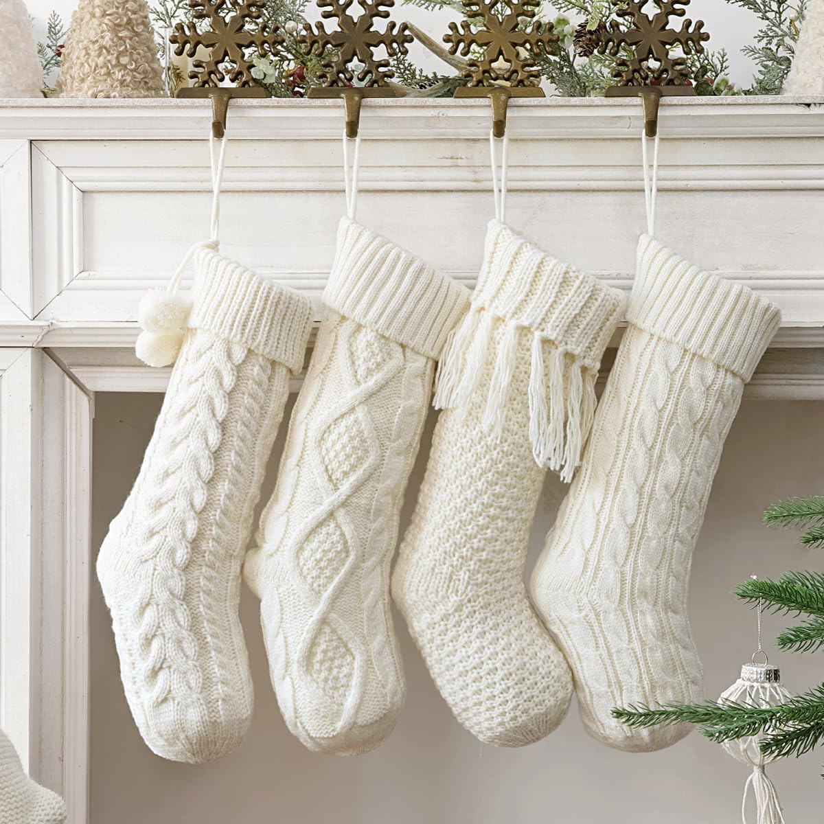 Farmhouse Knitted Personalized Christmas Stockings: 4 Pcs 18 Inch Rustic Cable Knit Fireplace Sto... | Amazon (US)