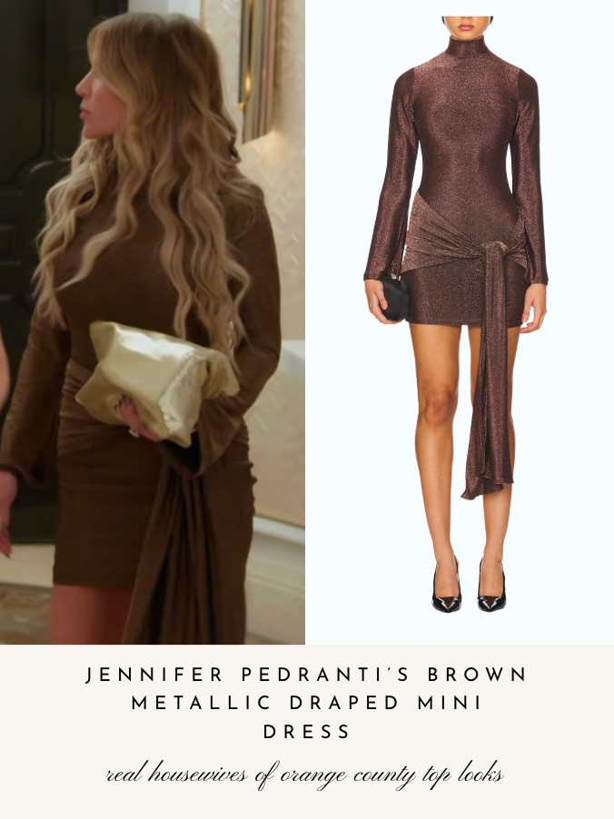 Jennifer Pedranti's Brown Metallic Draped Mini Dress 

 