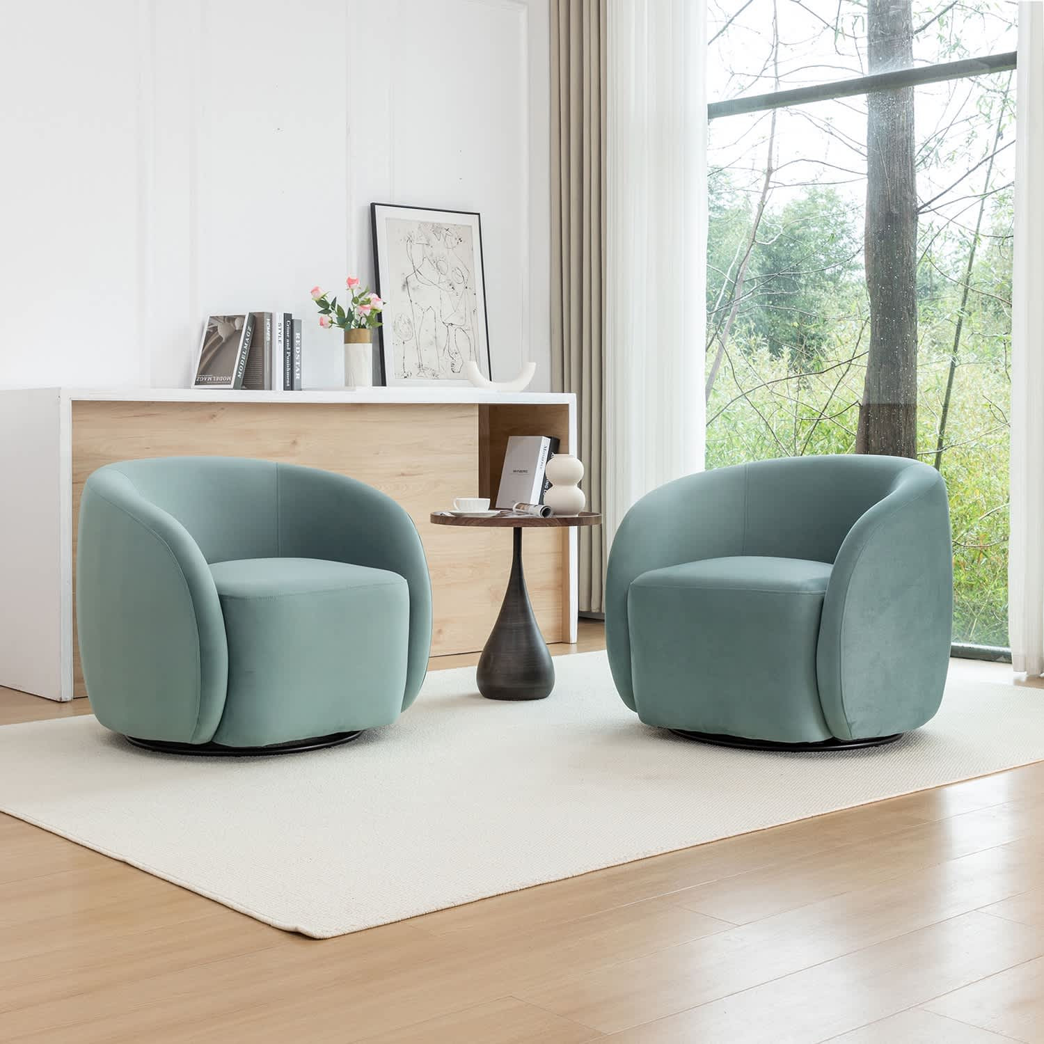 SEYNAR Modern Glam Velvet Upholstered 360 Degree Swivel Accent Armchair Set of 2 Polyester one_size in Blue | XY786-BLUE-S2 | Lowe's