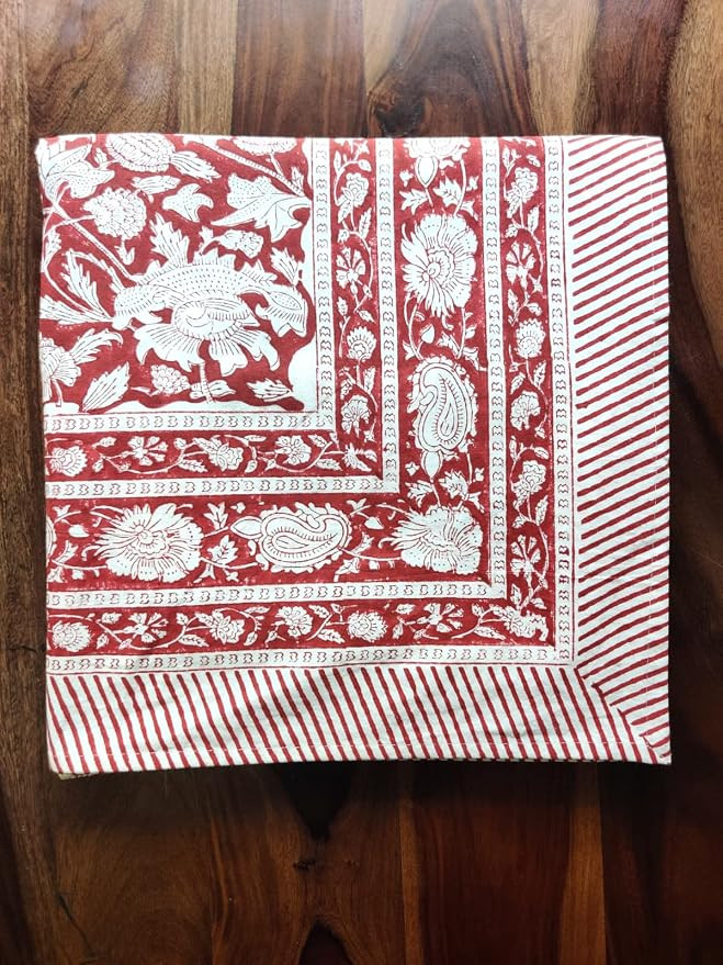 ATOSII Meraki Red 100% Cotton Tablecloth, Handblock Print Rectangle Table Cover for Kitchen Dinin... | Amazon (US)