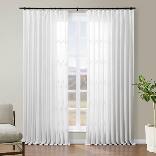 Drapifytex Faux Linen Extra Wide Pinch Pleat Curtain, Snow White Room Darkening Window Curtain Dr... | Amazon (US)