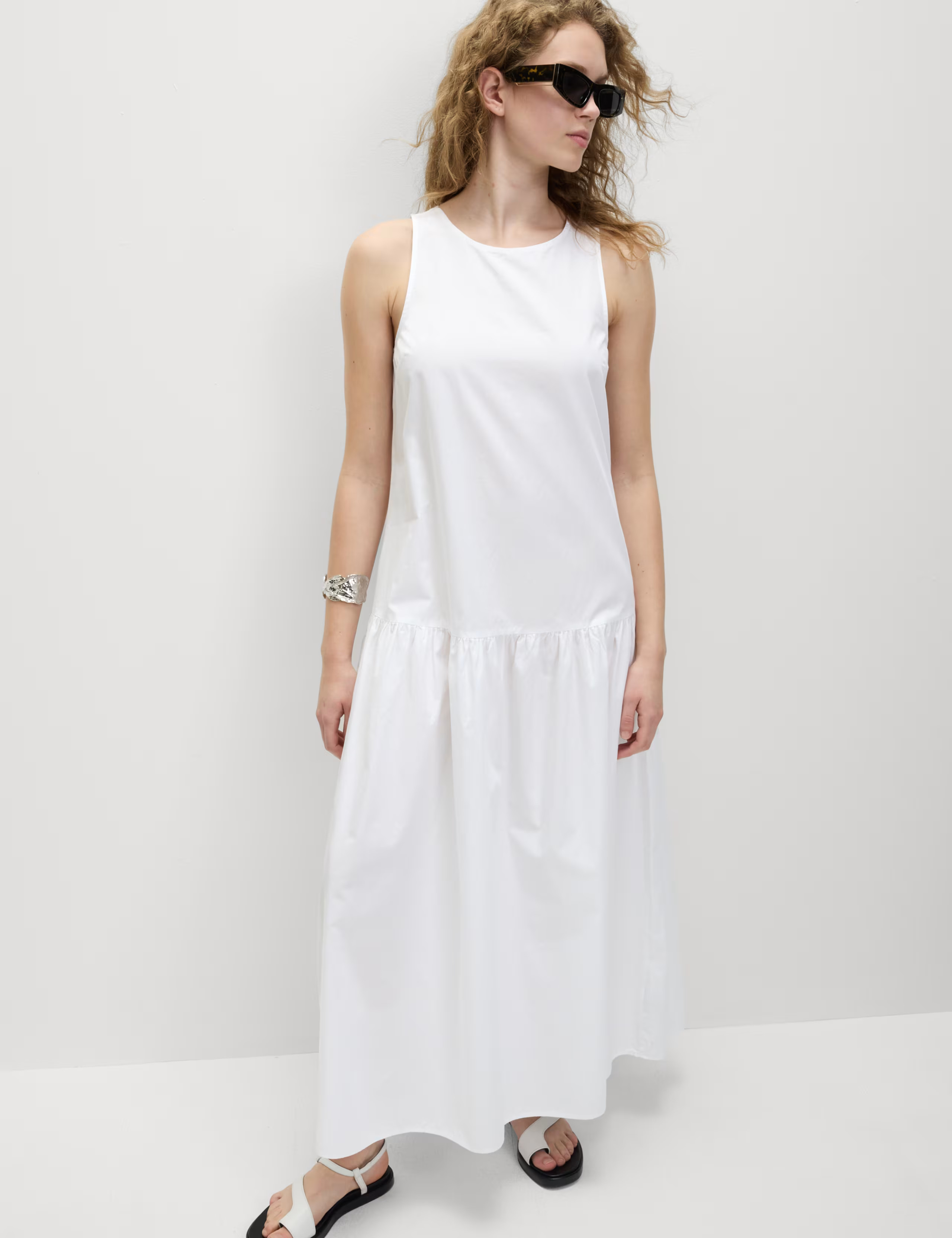 Pure Cotton Midaxi Drop Waist Tiered Dress | Marks & Spencer (UK)