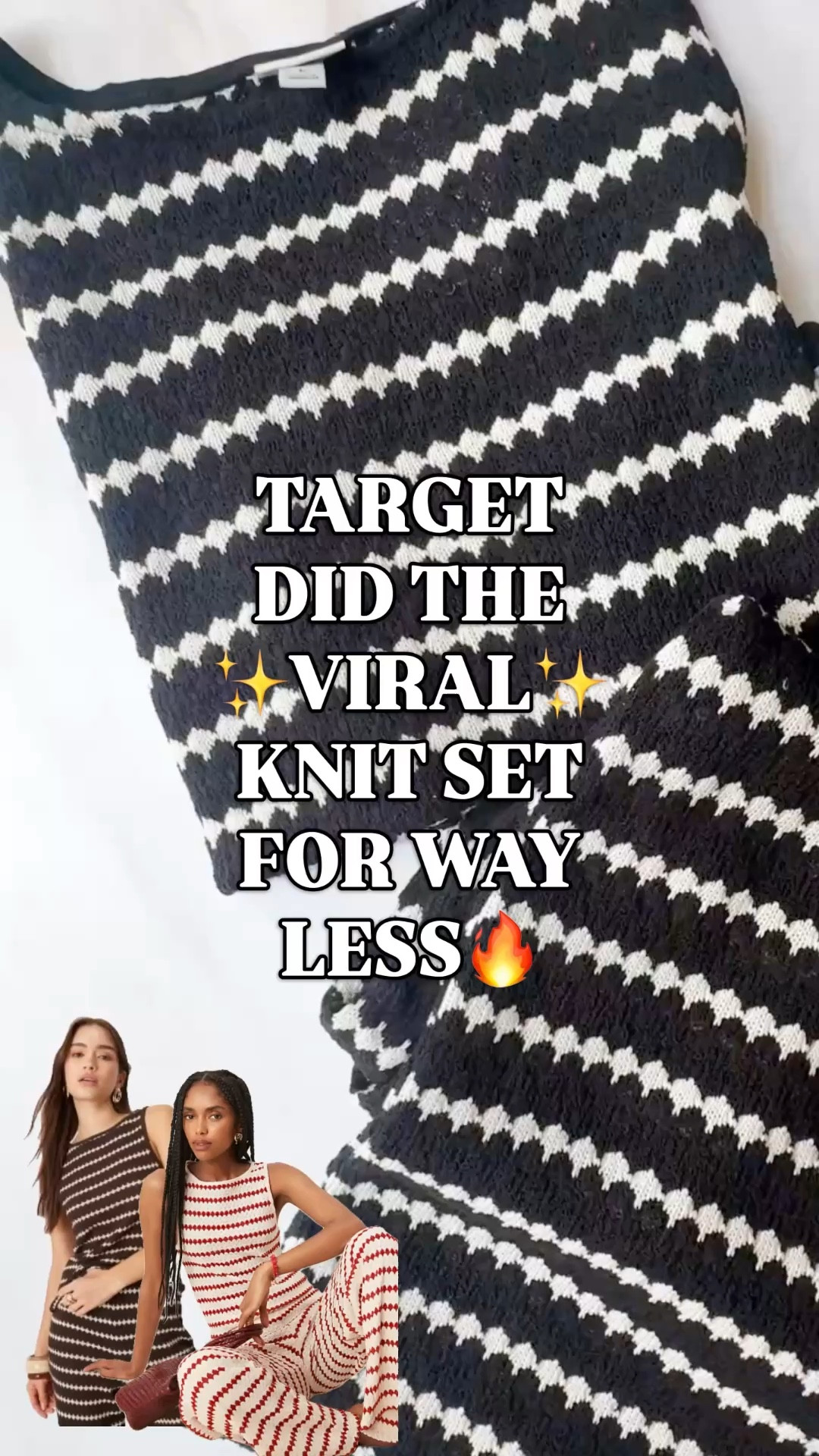 Mango knit set look for less | Target matching set | knit set women | two piece set women | travel outfit women | vacation outfit women | lounge outfit women | resort outfit women

Target did the viral knit set for way less. 🎯🔥

If you loved that Mango knit set that went everywhere, this gives you the same black and cream striped knit set energy for about half the price. Same easy tank and pants pairing. Same polished textured knit look. Same kind of outfit that feels effortless. 

What makes this one so good:
textured jacquard knit
matching tank and pants
easy pull on pants
high rise fit
wide leg shape
side pockets
black and cream stripe
also comes in red

This is the kind of matching set that does a lot of work in a closet. It makes a perfect travel outfit, vacation outfit, airport outfit, lounge outfit, resort outfit, casual dinner outfit, and easy throw-on set. 

The black and cream colorway feels especially elevated. Add flat sandals for vacation, sneakers for travel days, or a simple gold earring and a clean slide for dinner. It has that easy chic look women are always searching for in a two piece set.

matching set women
two piece set women
knit set women
travel outfit women
travel set women
vacation outfit women
vacation set women
lounge outfit women
resort outfit women
target style
target finds

mango knit set look for less, target matching set, target two piece set, target knit set, knit set women, matching set women, two piece set women, travel outfit women, travel set women, airport outfit women, vacation outfit women, vacation set women, resort outfit women, lounge outfit women, black and cream set, striped knit set, textured knit set, wide leg pants set, tank and pants set women, target style, target finds, target fashion finds

#TargetStyle #TargetFinds #MatchingSet #TwoPieceSet #KnitSet #TravelOutfit #VacationOutfit #ResortWear #LTKFindsUnder50

#LTKTravel #LTKSwim #LTKSeasonal
