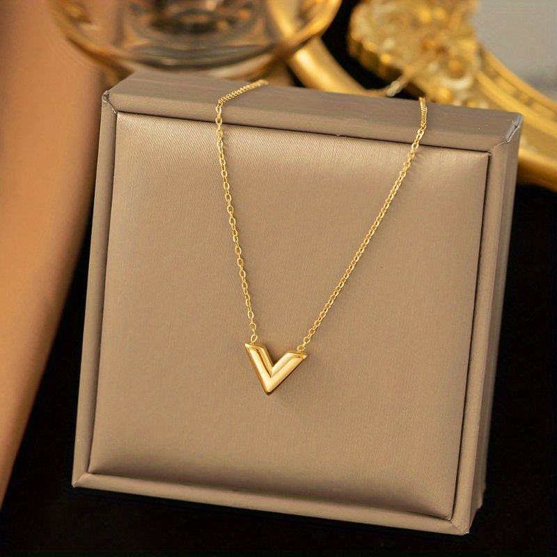 18k Gold Plated Titanium Steel V Letter Pendant Necklace - Temu | Temu Affiliate Program