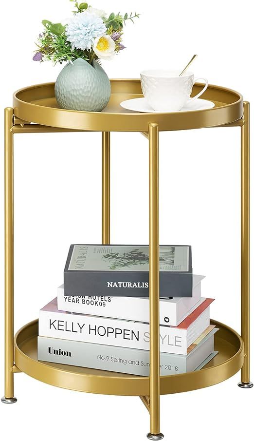 danpinera 2-Tier End Table, Outdoor Side Table Metal Round Side Table with Removable Tray, Small ... | Amazon (US)