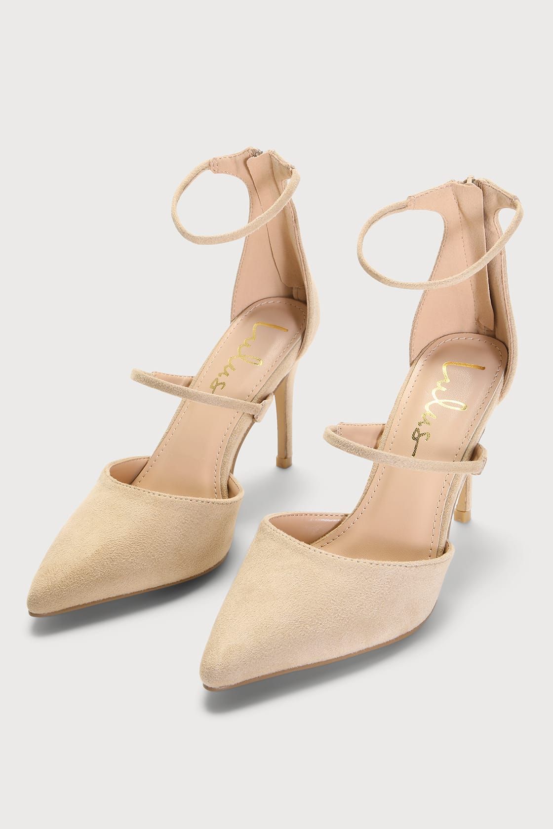 Lovelee Light Nude Suede Pointed-Toe Ankle Strap Pumps | Lulus