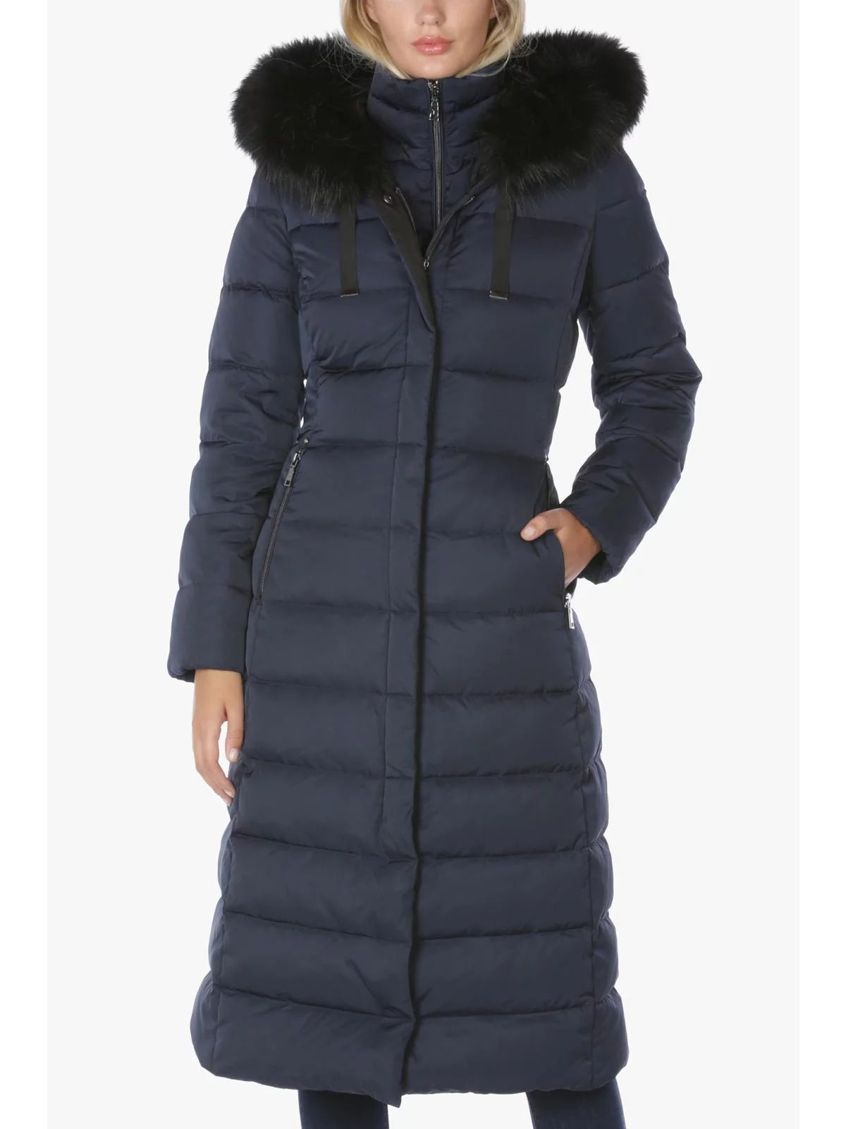 Tahari Nellie Womens Removable Faux Fur Trim Long Down Coat Jacket Navy Size S - Walmart.com | Walmart (US)