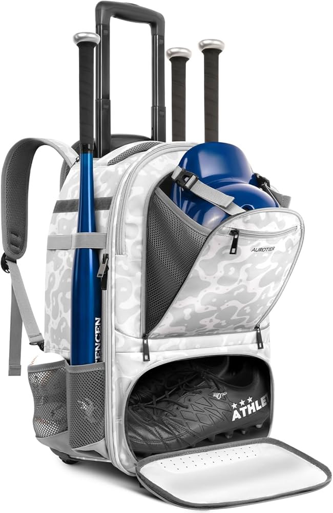 Rolling Baseball Backpack with Off-road Wheels, Wheeled Catchers Gear Bag for Baseball Equipment,... | Amazon (US)