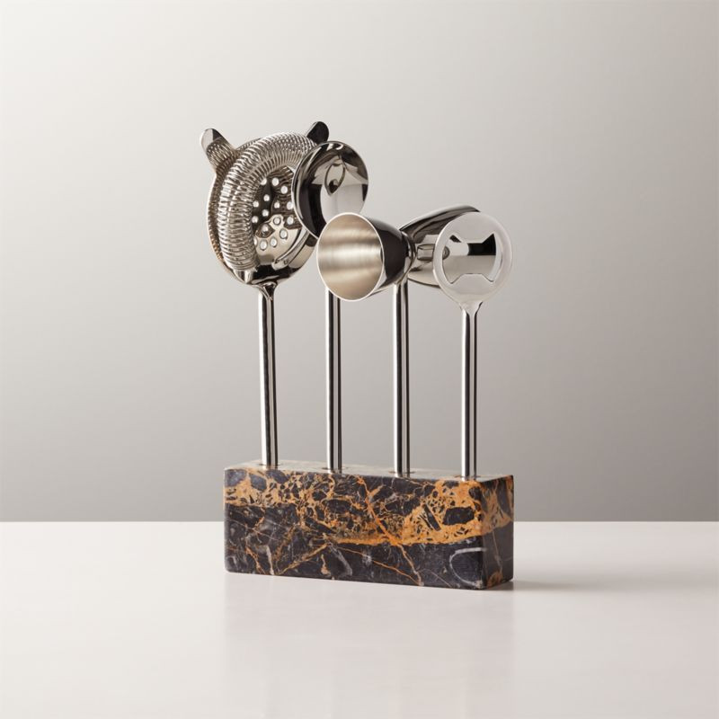 Cosmos Black Marble 4-Piece Bar Tool SetCB2 Exclusive In stock and ready to ship.ZIP Code 55401Ch... | CB2
