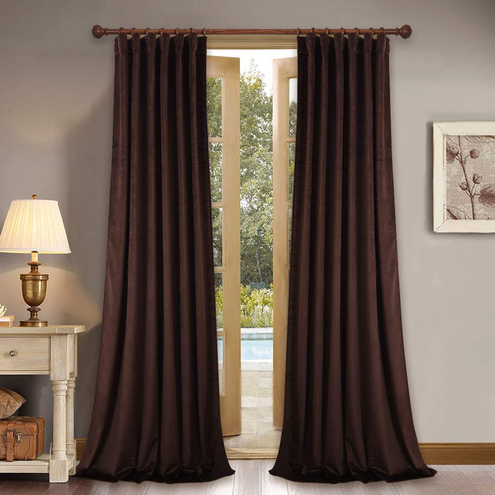 StangH Brown Velvet Curtains 90 inches Long Luxury Back Tab Thermal Insulated Room Darkening Wind... | Amazon (US)