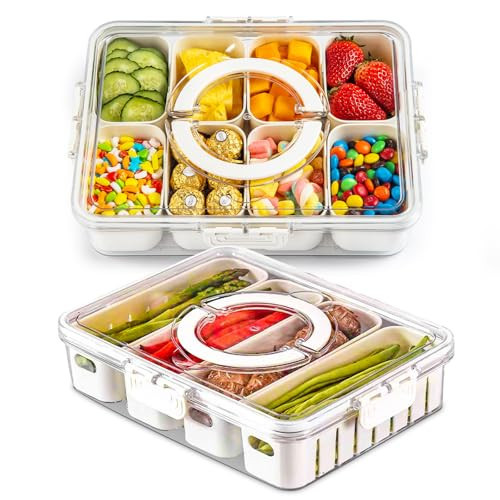 Snackle Box Container,2 Pack Divided Clear Snack Box Serving Tray with Lid and Handle,Charcuterie Board with Lid, Snack Organizer for Beach Picnic, Refrigerator Fresh, Party, Holidays and Travel | Amazon (US)