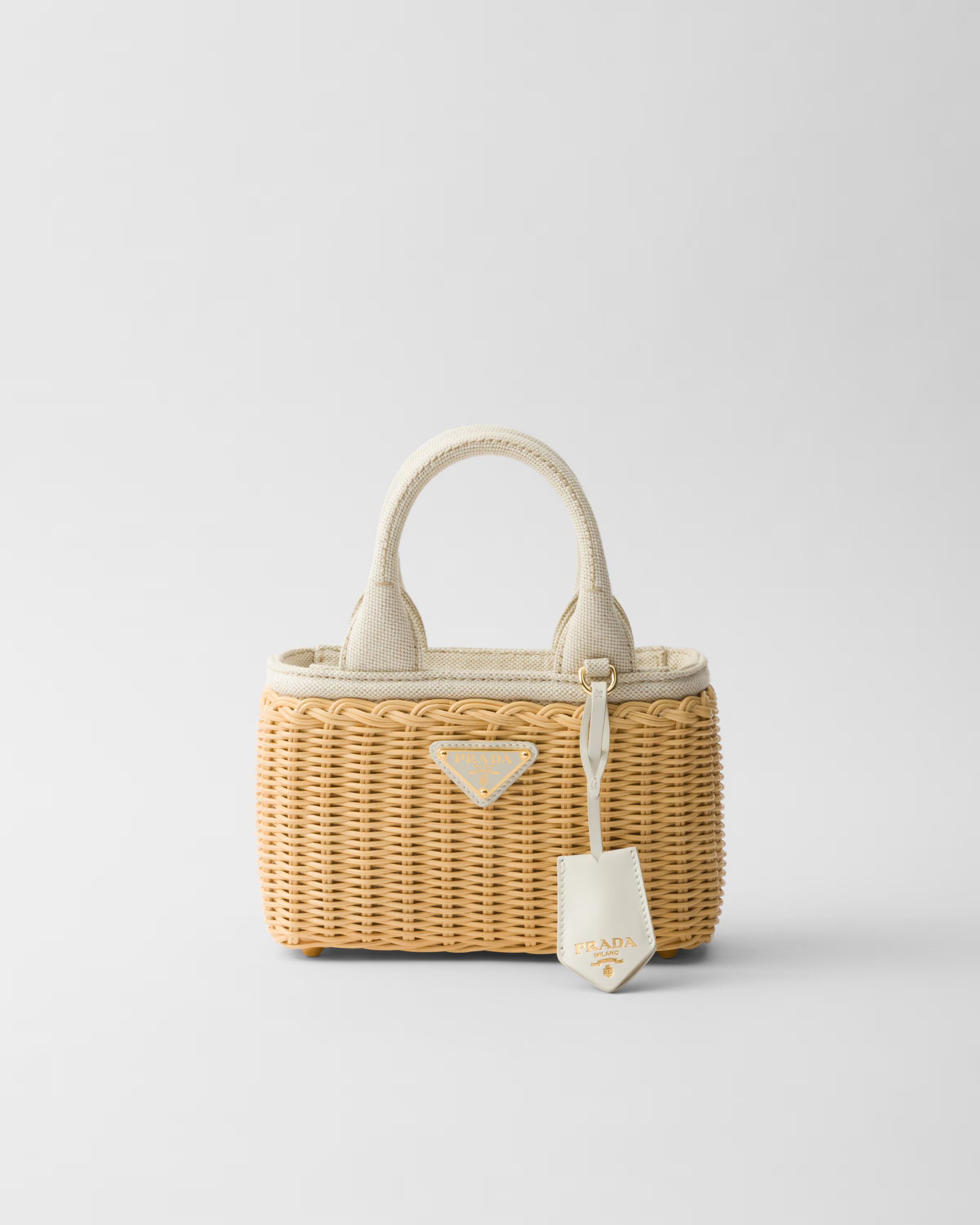 Woven fabric and linen blend mini tote bag | Prada INT