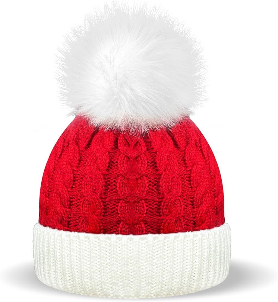 Christmas Santa Hat for Toddler Baby Soft Warm Baby Beanie Knit Hat Red | Amazon (US)