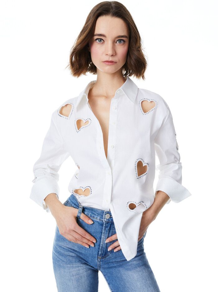 FINELY HEART EMBELLISHED BUTTON DOWN | Alice + Olivia