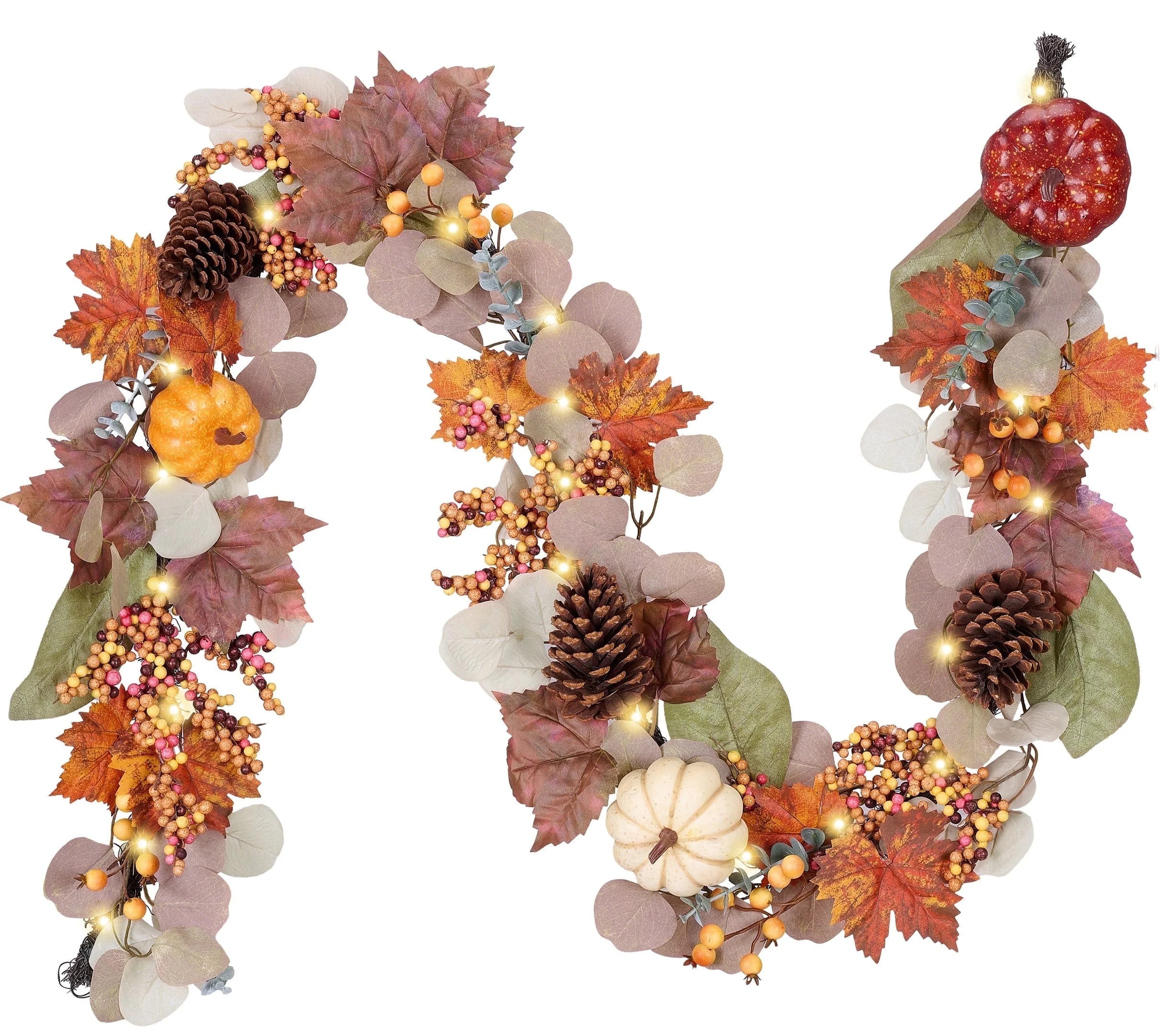 Valery Madelyn 6Ft Pre-Lit Fall Garland Lighted Harvest Garland with Red Orange White Pumpkin & P... | Walmart (US)