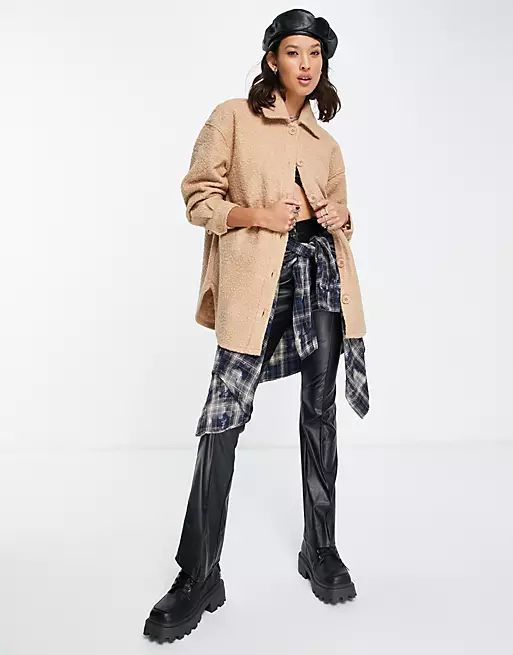 Only teddy oversized shacket in sand | ASOS (Global)