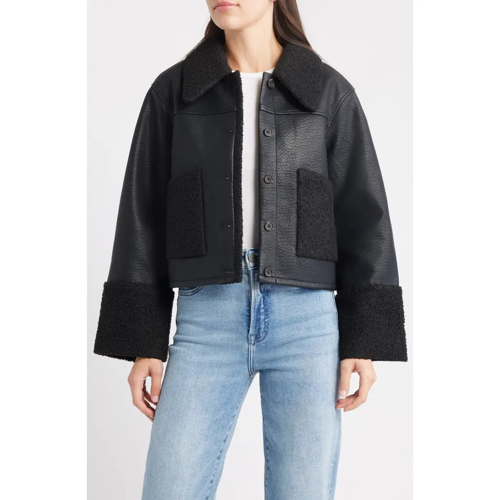 Rails Dria Faux Leather & Faux Shearling Jacket in Black Shearling at Nordstrom, Size Small | Nordstrom