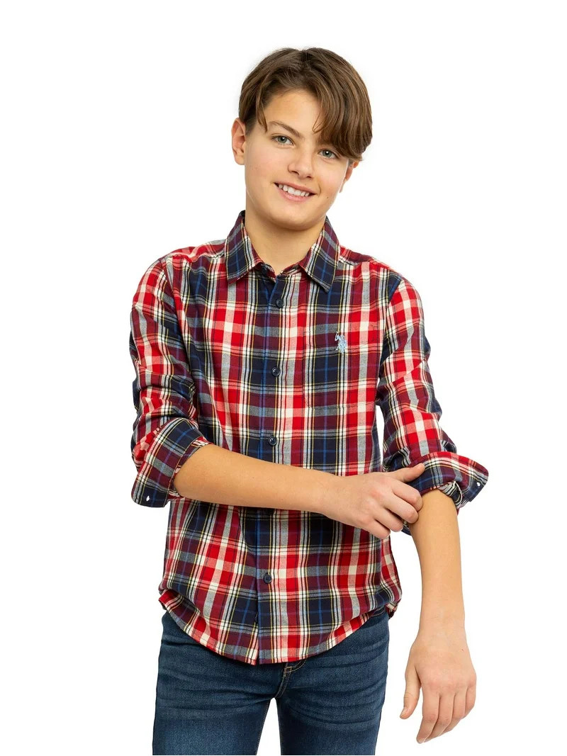 U.S. Polo Assn. Boys Long Sleeve Button Down Tops, Sizes 4-18 - Walmart.com | Walmart (US)
