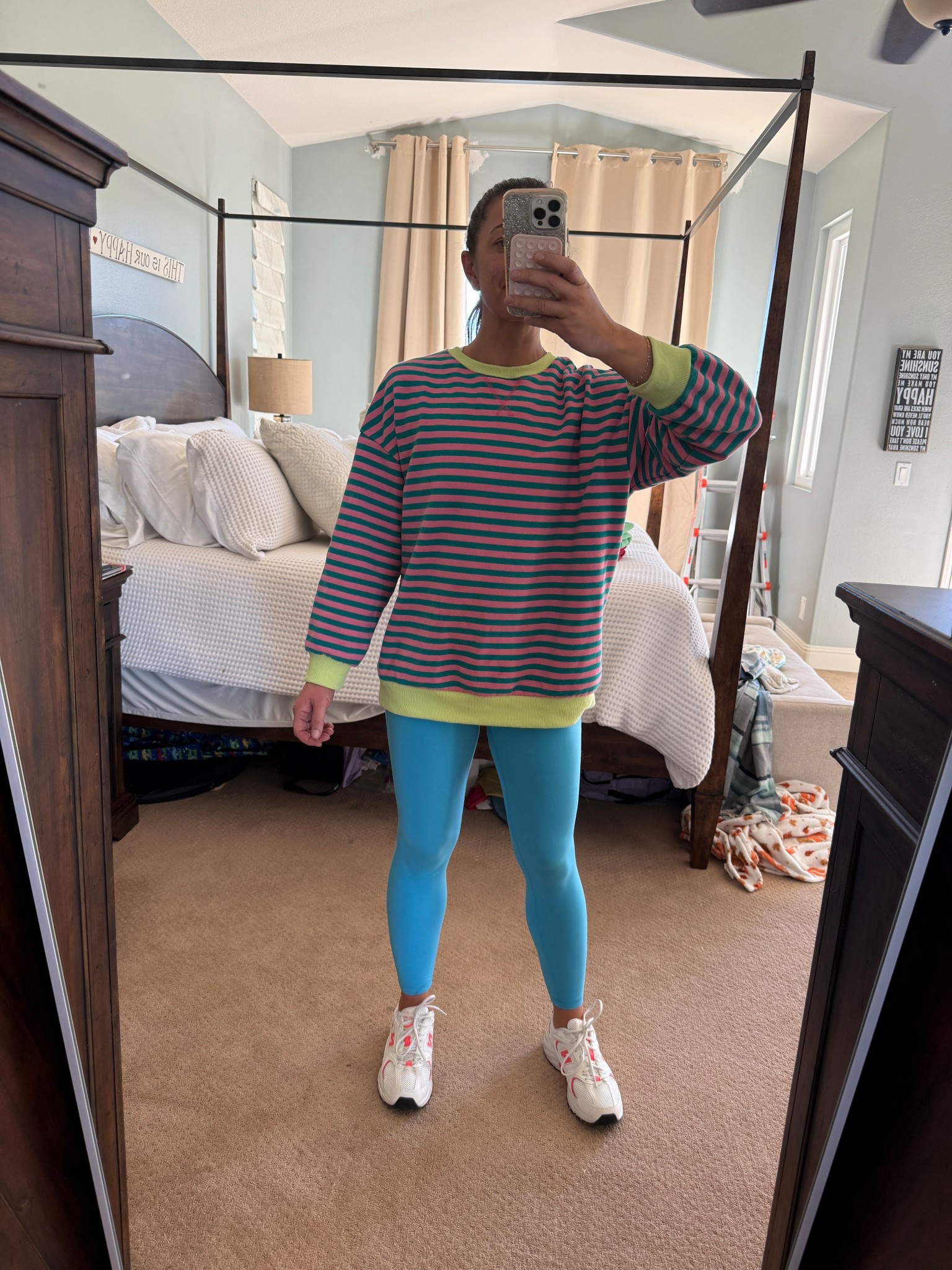 can’t get enough color. ever. but especially in january when everything feels a little grey and i refuse to dress accordingly 🌈
this was just a happy gym fit that made me smile the second i put it on.

i sized up in the sweatshirt on purpose for that slouchy, oversized feel, and it’s actually such a good in-between layer. not super warm, not flimsy. perfect for milder winter days or a heated gym when you still want sleeves.

details + sizing below 👇

my stats
• 5’3”
• 130 lbs

sizing + fit
• sweatshirt: medium (sized up for oversized look)
• leggings: small
• sneakers: size 8, fit true to size

why i love this outfit
• colorful workout clothes = instant mood boost
• sweatshirt is lightweight and breathable
• leggings are buttery soft, squat-proof, and stay put
• easy gym → errands athleisure vibe


colorful gym outfit, january workout outfit, bright activewear, oversized sweatshirt outfit, amazon activewear finds, colorful leggings, athleisure mom style, winter gym outfit, casual workout look, everyday athleisure

#LTKfitnessgoals #LTKmomlife #LTKootd