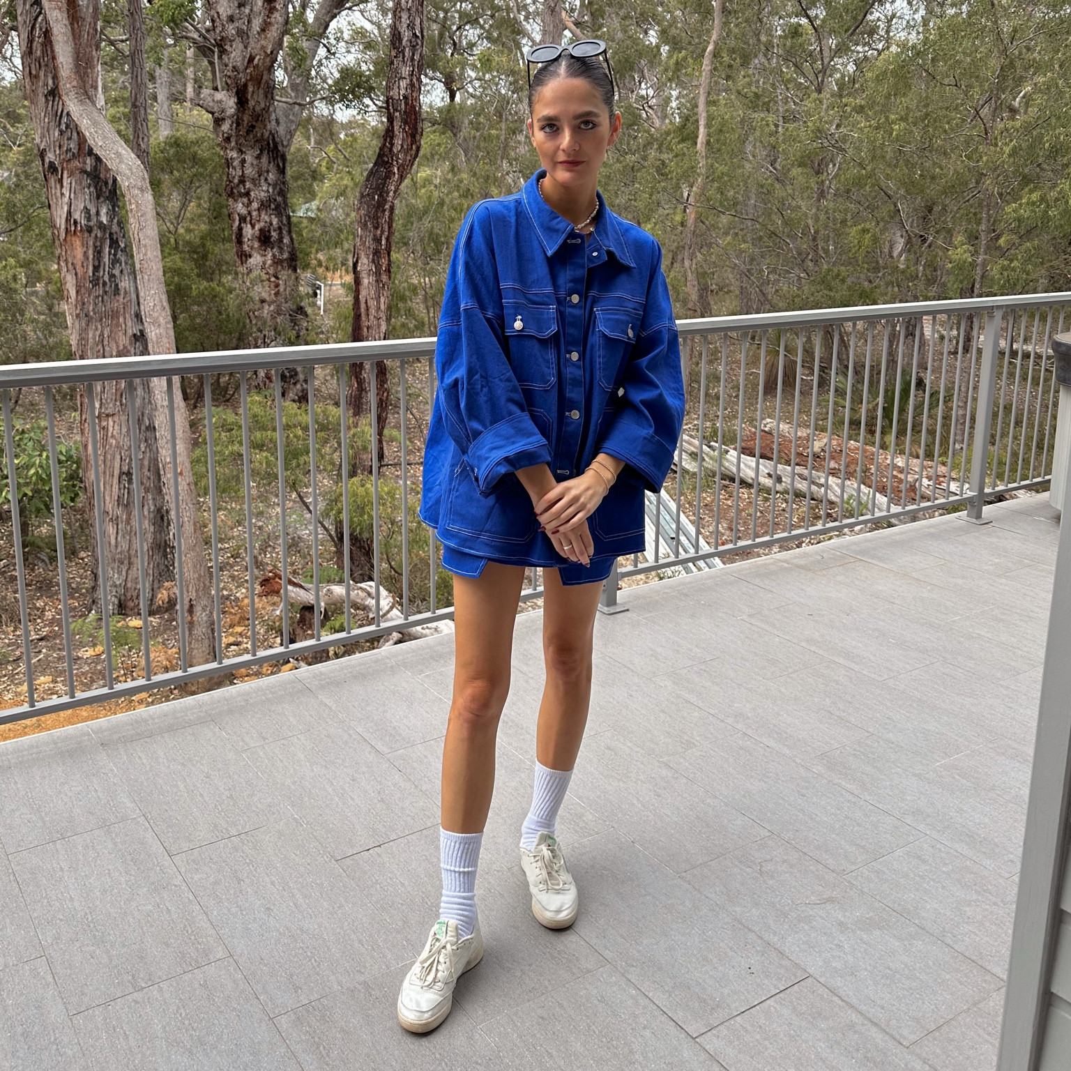 Two piece denim set - blue denim set mini skirt reeboks by Dylan cooper jacket 

#LTKStyleTip #LTKSeasonal