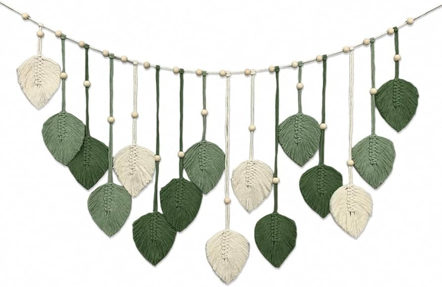 Nature-Inspired Macrame Leaf Wall Hanging, Handcrafted Green Tapestry Boho Home Decor, Bohemian A... | Amazon (US)