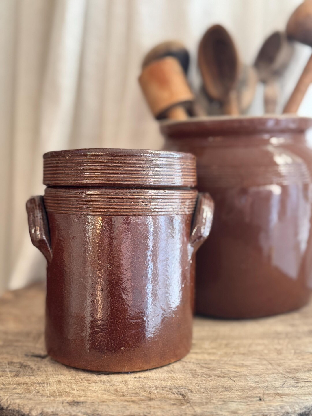 Vintage French Stoneware Crock With Lid: Glazed Brown Lidded Confit - Etsy | Etsy (US)