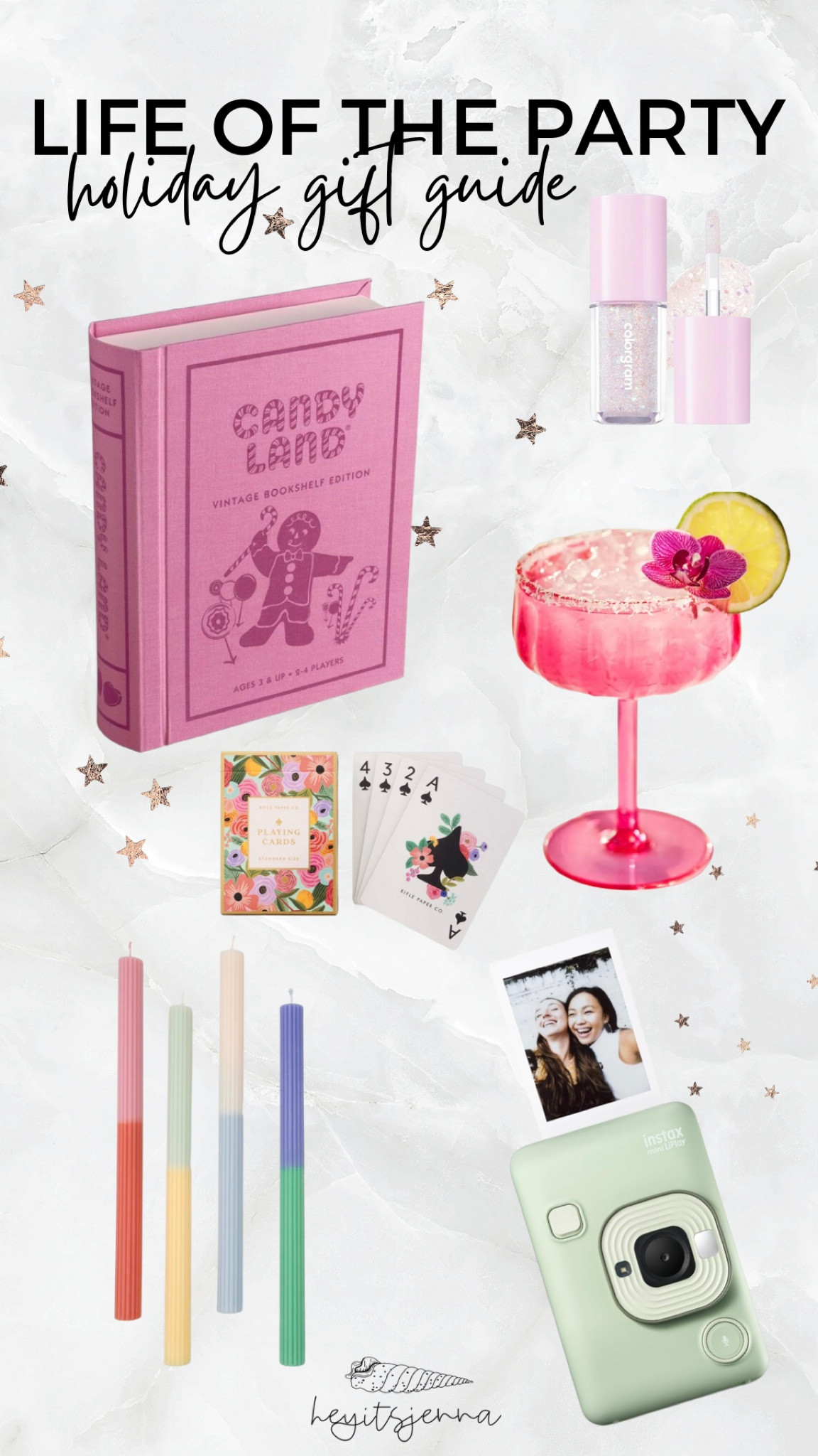 Gift guide for the girl who is the life of the party 
Board game and cards for game night 
Acrylic coupe glasses and instant print camera 

#LTKCyberWeek #LTKHoliday #LTKGiftGuide