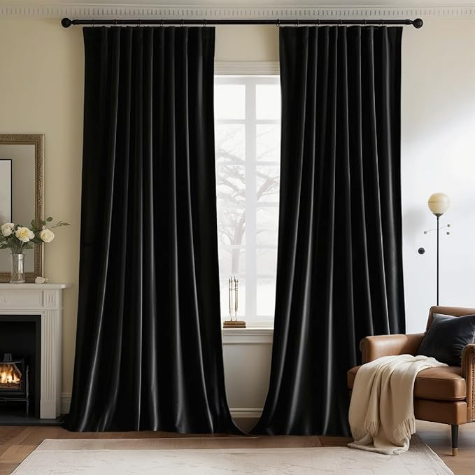 MIULEE Black Velvet Curtains 96 inches Long 2 Panels - Luxury Pinch Pleated Room Darkening Window... | Amazon (US)