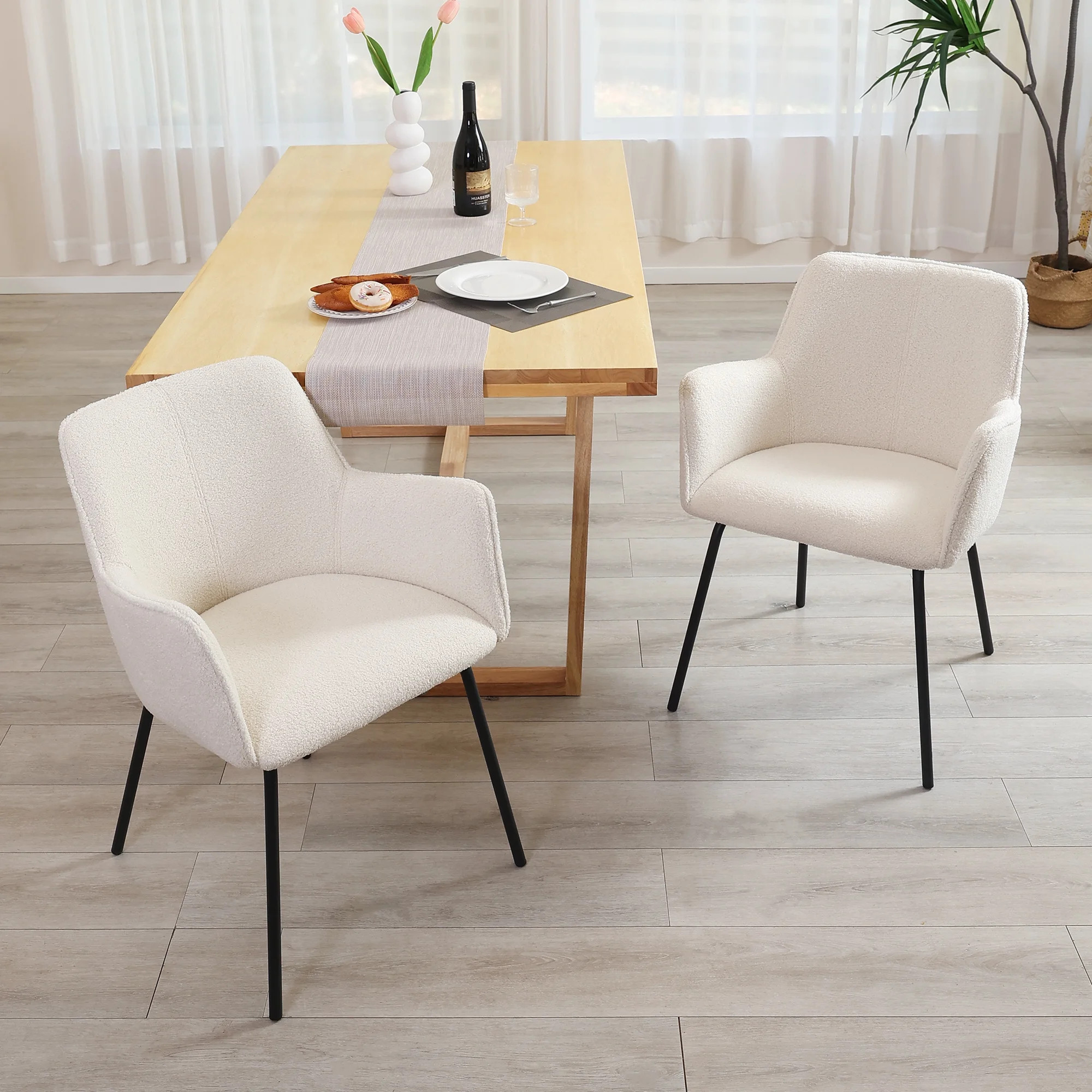 Zesthouse Teddy Sherpa Dining Chairs Set of 2, Modern Boucle Fabric Small Accent Armchairs, Leisu... | Walmart (US)