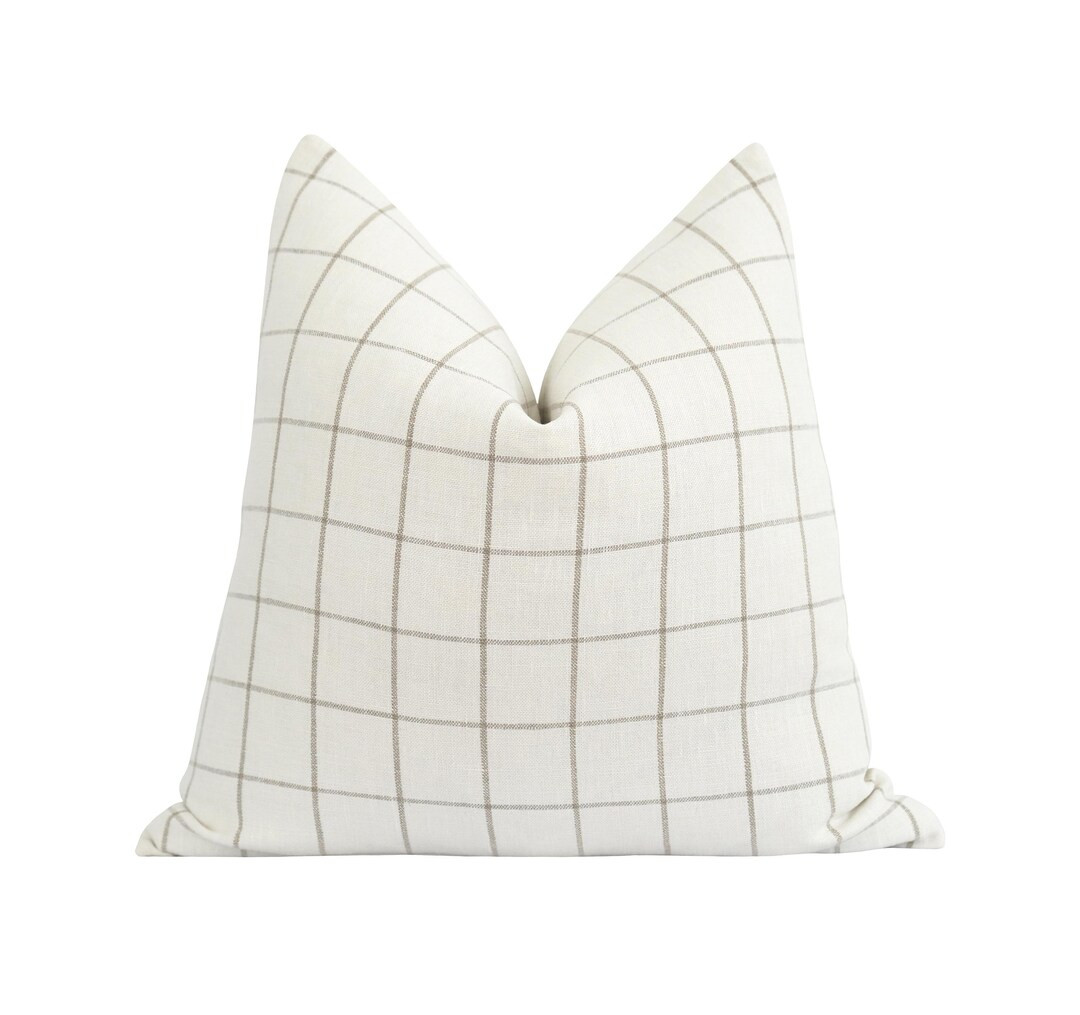 Linen Pillow Cover in Cream and Natural • Neutral Pillow Cover • Plaid Decorative Throw Pillo... | Etsy (US)