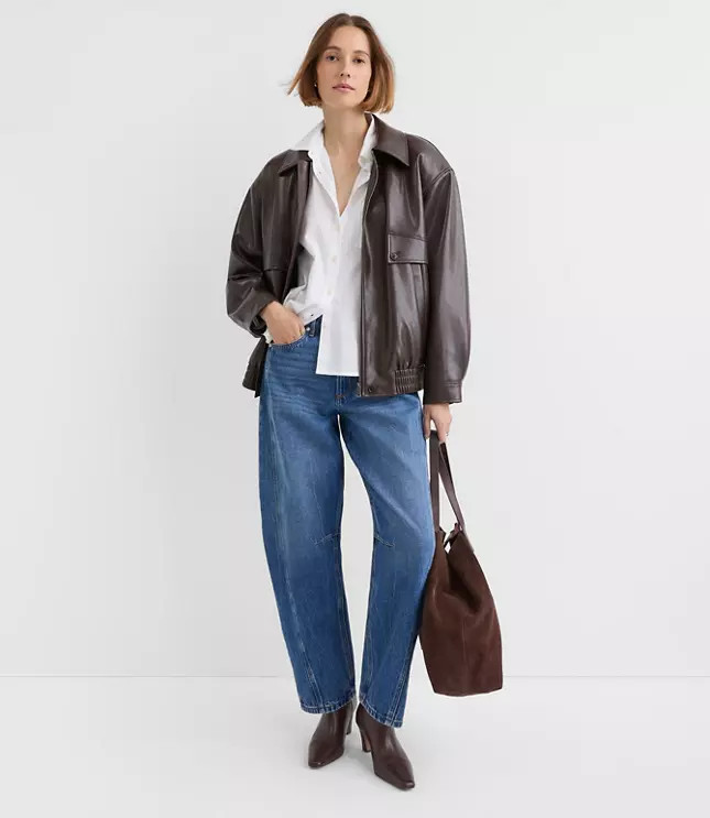 Oversized Faux Leather Bomber Jacket | LOFT