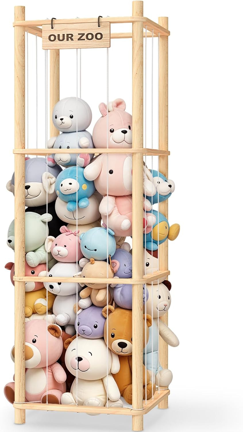 Stuffed Animal Storage & Organizer, Wooden Cute Zoo Toy Holder for Toddler Rooms, Playrooms & Bed... | Amazon (US)