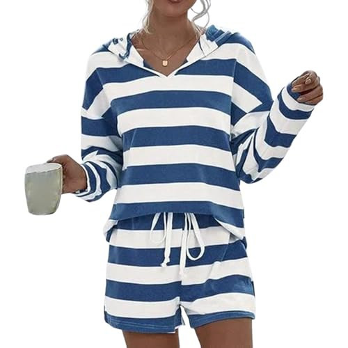 LOZ Lounge Sets for Women Hoodie Long Sleeve Top and Shorts Pajama Matching Outfits Sweat Short Set 2025 Fall Vacation Clothes | Amazon (US)