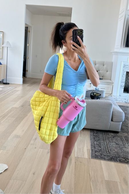 Summer gym outfit 🩵 I have this bag in a couple colors and it makes the perfect gym bag! Love all the bright colors it comes in for summer 🤩 

Gym outfit, gym style, workout outfit, casual outfit, mom outfit, workout shorts, running shorts, free people bag, mom bag, diaper bag, gym bag, Stanley, pink Stanley, Stanley restock, amazon find, Christine Andrew 

#LTKItBag #LTKFindsUnder50 #LTKFitness